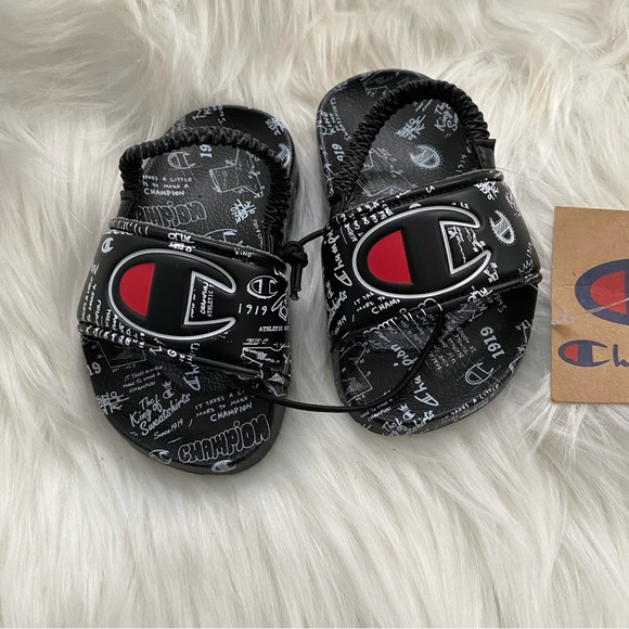 NWT Champion Slides IPO Doodle Black White Toddler 4 - Picture 1 of 5